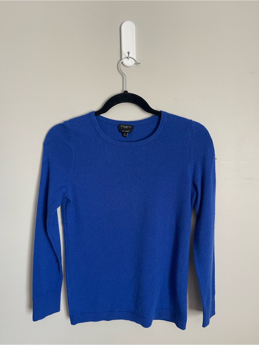 Talbots Cobalt Blue 100% Cashmere Crewneck Knit Sweater Sz SP